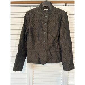 Coldwater Creek Textured‎ Brown Blazer Jacket Women's S Mock Neck Button Front